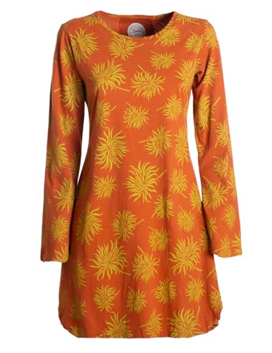 Vishes - Alternative Bekleidung - Langarm Damen Blumen-Tunika Shirt-Kleid Glockenärmel Baumwolle orange 40