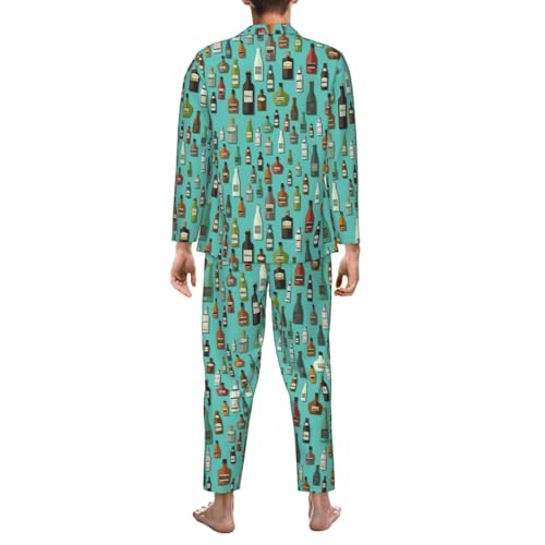 Colorful Glass Bottle Mens Pajamas Set Button Down Sleepwear Set Long Sleeve Loungewear With Pockets2
