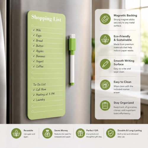 Image of Awestuffs Acrylic Shopping List Magnetic Dry Erase Board, Green