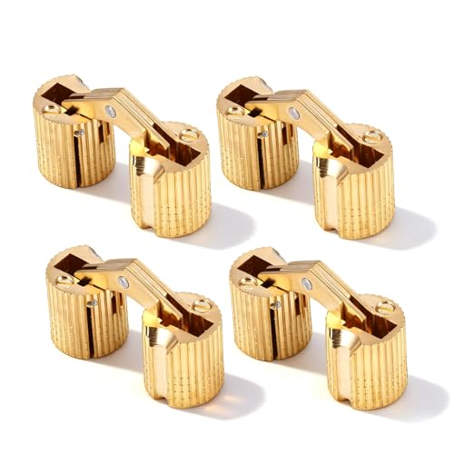 VOBOR Bisagra Barril,4 Piezas Bisagra de Barril Cilíndrico Latón Invisible,Mini Bisagras Ocultas 180°Ángulo de Apertura para Armarios Muebles Cajas de Joyería (12mm)