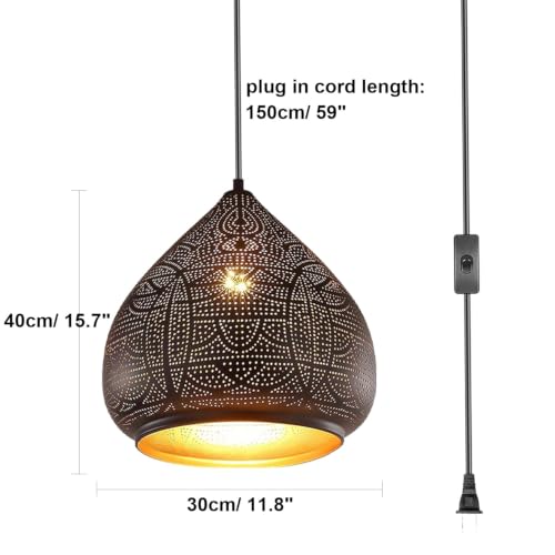 Image of Black Hanging Lamp 2-Pack Farmhouse Pendant Light Plug in Rustic