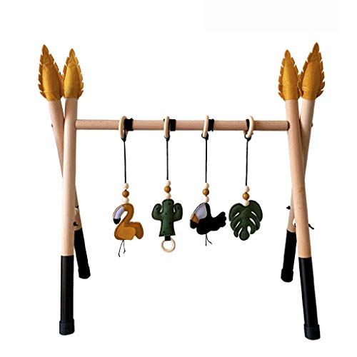 Lunji Portique d'éveil Activités Bébé Bois Scandinave + 4pcs Hochets a Suspendre Jouet de Dentition Bebe Cadeau Naissance (1#)