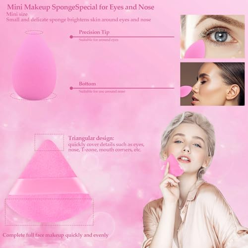 14 Pcs Make up Sponges Beauty Sponges Blender with 4 Pcs Powder Puff and 4 Pcs Mini Makeup Sponge for Foundation,Liquid,Powder,Concealer,Cream(Hot Pink) - Thumbnail 4