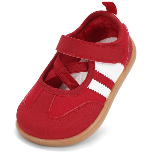 Image of WIDE TOE BOX Toddler Mary Jane Sneakers Girls Classic Barefoot Walking Shoes Zero Drop Non Slip Flat Sneaker Hook and Loop Strap School Playground Stage Home Indoor Athletic Daily Casual Park Outdoor