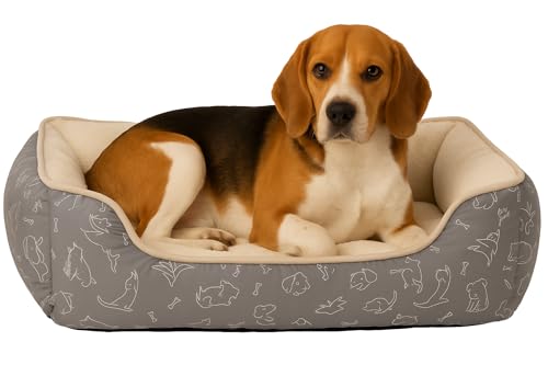 Panier Chien – Lilly Gris – 60 cm – Peluche et Textile Doux – Rembourrage Fibres Polyester – Fond antidérapant – Flamingo