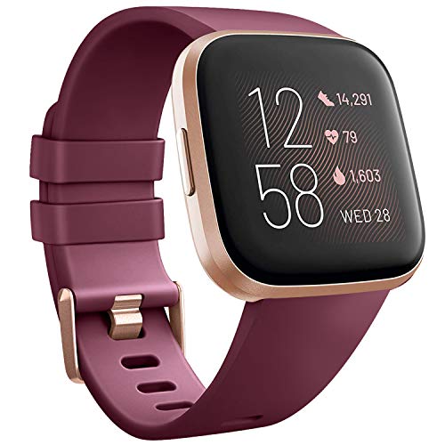 Wanme Compatible con Fitbit Versa 2 Correa Silicona Suave Ajustable Deportivo Pulsera de Reemplazo Compatible para Fitbit Versa 2 SE Mujeres y Hombres Pequeño Grande (L, 03 Vino Tinto)