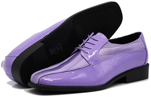 BMY Men's Striped Satin Matching Patent Upper Oxfords Formal Dress Shoes (11 D(M) US, Lavender)
