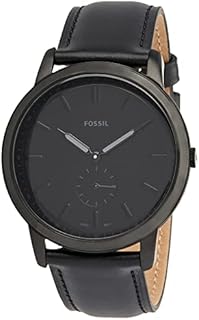 Fossil Men's Minimalist Quartz Stainless Steel and Leather Two-Hand Watch, Color: Black (Model: FS5447)