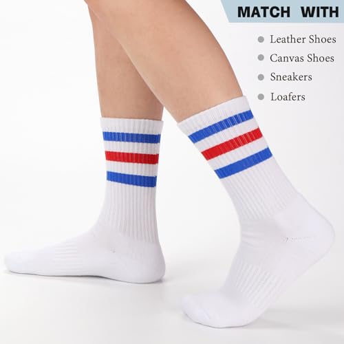 Image of Ultrafun 5 Pairs Striped Crew Socks Cotton Cushioned Athletic Sports Running Socks for Men Women Teens