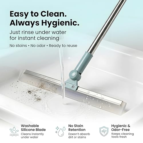 Image of Heavy-Duty Silicone Floor Squeegee with 180 Rotating Head, Stainless Steel Extendable Handle, 20 Inch Blade, for Wet & Dry Cleaning