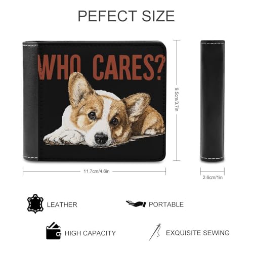 Corgi Dog Who Cares Slim Leather Biford Wallet for Men with 6 Card Holders Cash Pockets for Travel2