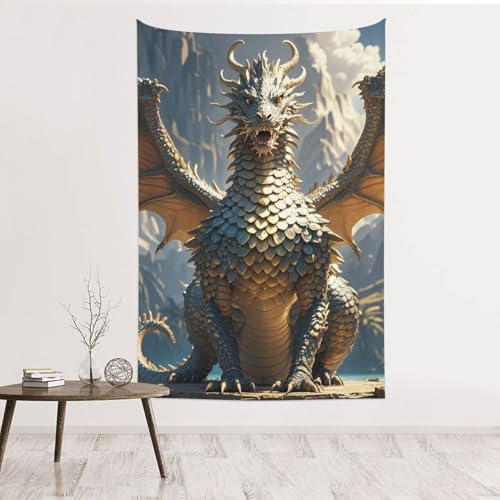 Tapisserie murale dragon 152 x 101 cm décoration d'intérieur velours