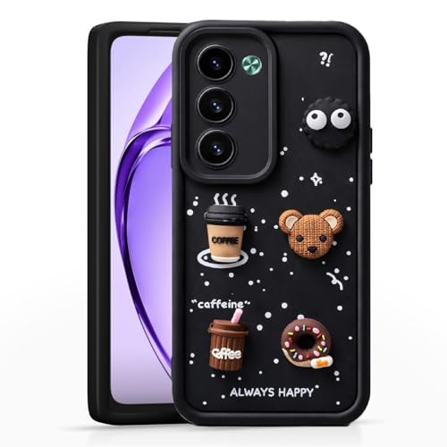 Image of Bintage case Cute Fun Taddy Cartoon 3D Ball Bear Milk Cake Coffee Silicon Case Full Body & Camera Protection Back Cover Compatible for Oppo A5 5G / Oppo K13x 5G - Black