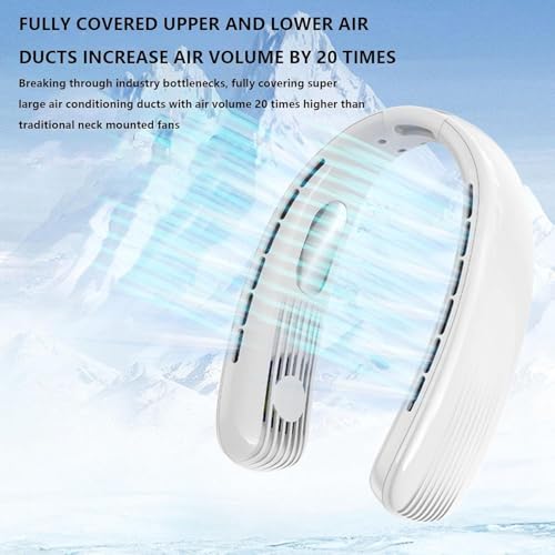 Image of One94Store Portable Bladeless Hanging Neck Fan - Modern Design, 12 Air Outlets, 2400mAh Rechargeable Battery, USB Powered, 5-Speed Hands-Free Cooling Fan, Up to 6 Hours Use for Indoor&Outdoor (White)