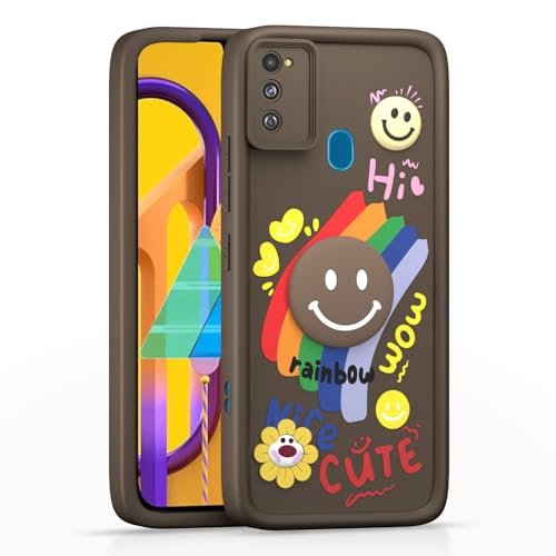Image of Pikkme Back Cover for Samsung Galaxy M21 / M30s / M21 2021 | Soft Silicone| Cute Rainbow Smile & 3D Cartoon Flower Design | Shockproof Raised Camera Protection Bumper Case (Brown)