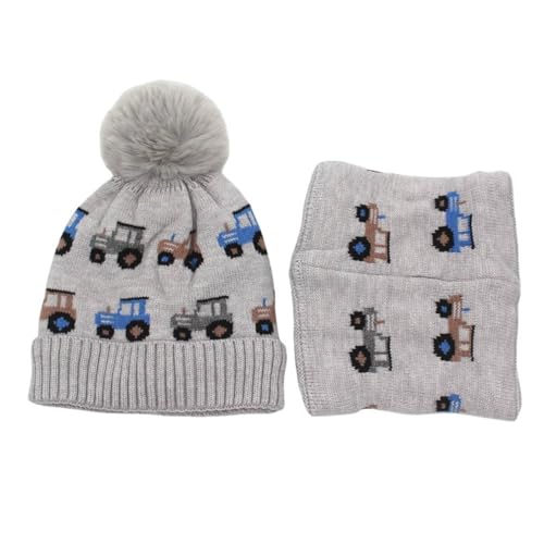 Boys Winter Beanie Hat Scarf Set Windproof And Warm Bobble Knit Hats Suitable For Boys And Girls Winter Outdoor Set