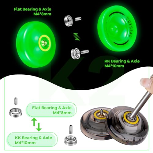 Image of MAGICYOYO K2 Crystal Pack of 2 Yoyos, Dual Function Responsive Yoyo for Kids Beginner + Unresponsive Yo-yo Bearing Kit for Adults+12 Yo-yo Strings+2 Bags( Crystal Black+Glow Green)