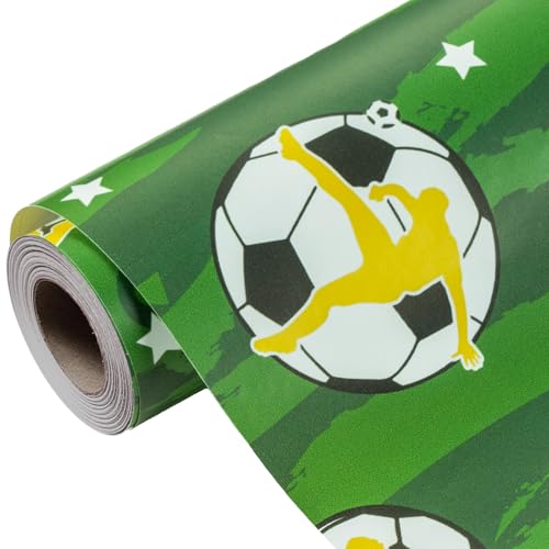 MAYPLUSS Soccer Wrapping Paper Roll for Boys Men Green Sports Gift Wrap for Birthdays Team Parties Soccer Fans Kids 17 Inch x 16.5 Feet