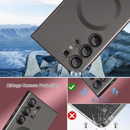 Image of DIZORO Samsung S25 Ultra Case, Compatible with Mag Safe Back Cover, Matte Luxury Metallic Luster Flexible TPU Wireless Charging Shockproof Case with Camera Protector (Metallic Silver)