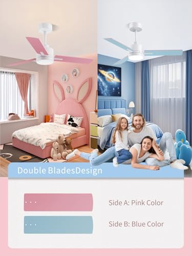 Image of LANMEL 42'' Ceiling Fan with Lights and Remote, Pink Blue Ceiling Light for Kids Room, Modern Ceiling Fan for Boys Girls, 6 Speed, Reversible, 3000k-6000k LED, Quiet DC Motor for Indoor Outdoor