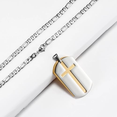 Chaîne en acier inoxydable avec pendentif croix creuse couleur or et argent - 7