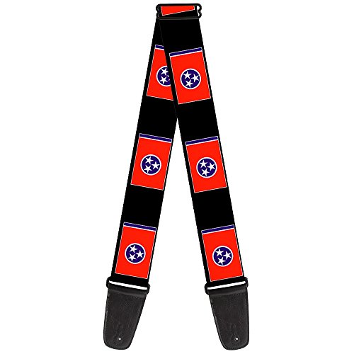 Image of Buckle-Down Guitar Strap - Tennessee Flags /Black - 2 inch Wide - 29-54 inch Length