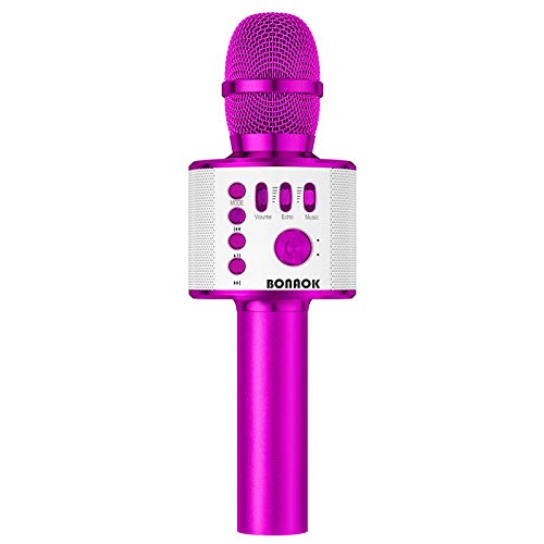 BONAOK Karaoke Microphone Bluetooth Wireless, Portable Karaoke Machine Mic Speaker for Kids and Adults Home Party Birthday (Fashion Purple)