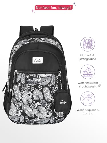 Image of Genie Jade School Bag for Girls. Black backpack for women. More Volume, 3 zips, Stylish & Trendy College Bags for Girls, Water Resistant, Lightweight Bags for Office, Travelling. 36 litres. 19 inch