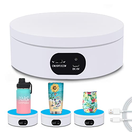 YVV Turner Cup Rotating Display Stand for Epoxy Glitter Tumbler 360 Degree Automatic Mute Rotating Turntable for Photography Products and Shows. Bling Bling Tumbler Making Supplies Spinner White USB