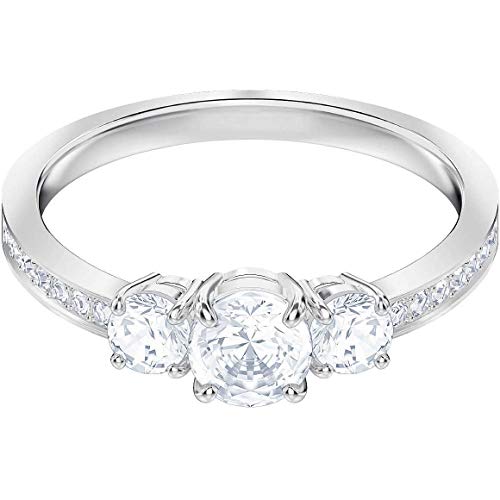 Swarovski 5448843 Anello da Donna Attract Trilogy Round, Bianco, Placcatura Rodio, misura 57