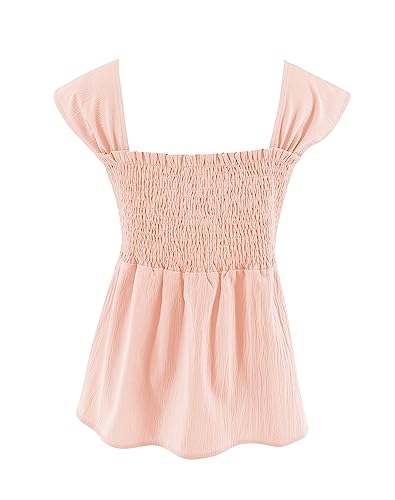 Image of Bingerlily Girls Summer Casual Tops Square Neck T Shirts Cute Smocked Top Tees