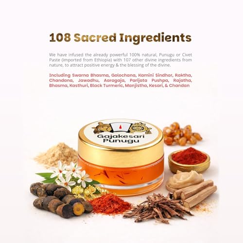 Image of VED AYUR VISTARA - Gajakesari Punugu for Pooja - 15 Grams - Sacred Traditional Fragrance for Rituals & Temple Use -Divine Aroma for Tilak & Spiritual Ambiance - Long Lasting- 15 Grams - PMW