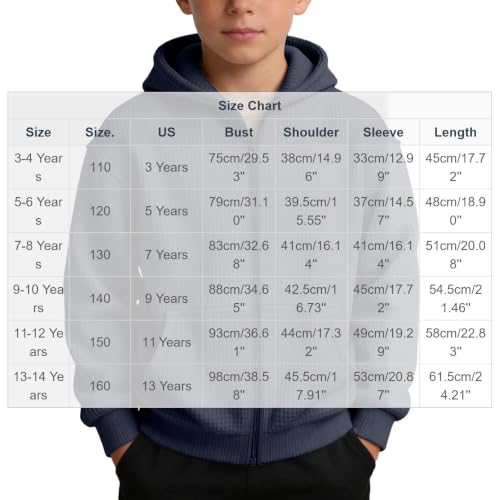 Boys Zip Up Hoodie Waffle Knit Kids Sweatshirt Jacket with Hood Size 8-10 - image 4