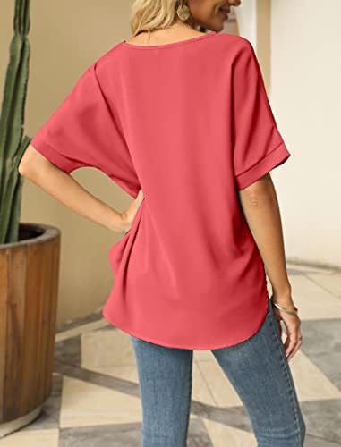 Womens V Neck Chiffon Tops Short Sleeve Tie Knot Casual Blouses Loose Summer Shirts 4 Womens V Neck Chiffon Tops Short Sleeve Tie Knot Casual Blouses Loose Summer Shirts