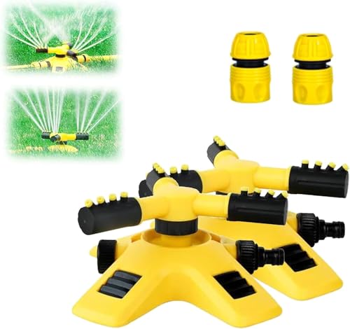 Garden Sprinklers for Lawns,360 Degree Adjustable Automatic Rotating Water Sprinkler for Garden Yard Lawn,3 Arm Rotating Water Irrigation System for Watering Your Grass Plants Flowers Veggies (2 Pcs)