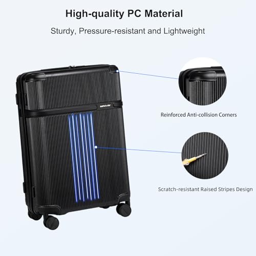 Image of Arctic Hunter 24 inch Check-in Trolley Bag Medium 65cm PC Hardshell Suitcase with Laptop Sleeve, TSA Lock & Silent 360 TPE Wheels, Anti-Collision Design,Black