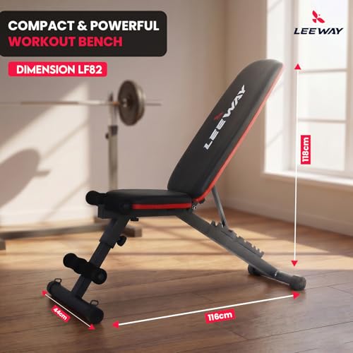 Image of Leeway LF82 Bench Press for Home Gym Setup| Multipurpose Adjustable Gym Bench | 8-Level Incline Decline Flat Table | Foldable Workout Chair Equipment for Exercise (Black, Bench LF82, 1)