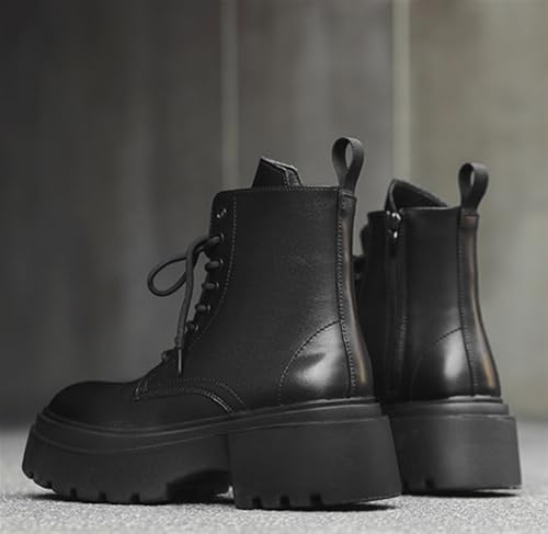 Men's Lace Up Chukka Boots Fashion Side Zipper Motorcycle Boots Leather Platform Lug Sole Comfortable Round Toe Ankle Boots Outdoor Combat Boots3