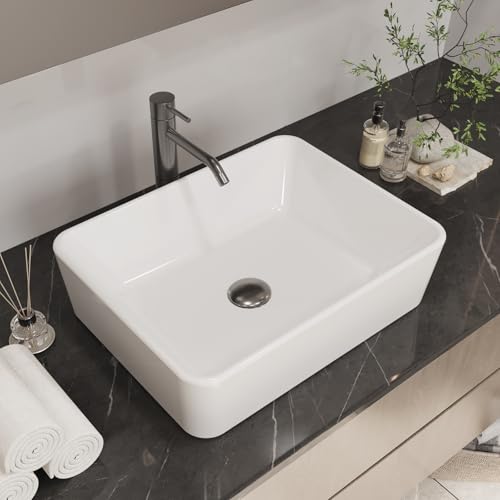 MIJIC Bathroom Vessel Sink, 19"X15" Rectangular Bathroom Sinks Above Counter, White Porcelain Ceramic Modern Vanity Sink Rectangle Art Basin by MIJIC - Used condition - US$41.99
