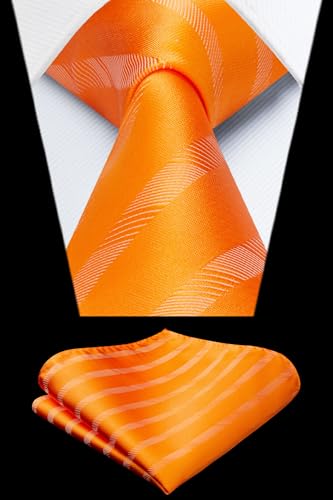 Image of HISDERN Mens Tie Striped Ties and Handkerchief Set Business Formal Woven Pocket Square Wedding College Stripe Necktie