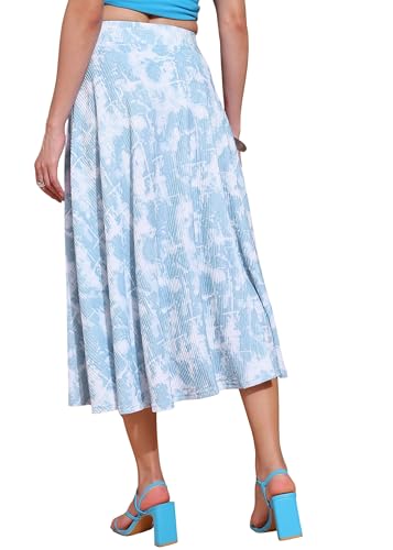 Image of FRAULEIN Women's Tie-Dye A-Line Self Design Printed Maxi /Midi Skirt | High Waist Flared | Soft Ribbed Texture | Casual Summer Knee Length Vacation Skirt