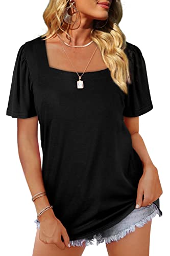 WIHOLL Womens Summer Tops Casual Square Neck Puff Short Sleeve T Shirts2