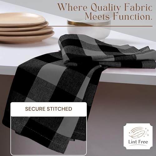 Image of 4 Pack Light Grey and Black Buffalo Check Kitchen Towels, 16 inchx26 inch, Plaid Dish Towels, Absorbent Cotton Cloths for Drying Hands, Cleaning Spills, Farmhouse Kitchen Decor, Holiday