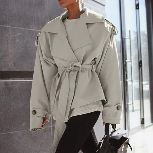 LRF Grey Belted Trench Jacket Oversized Lapel Long Sleeve Outerwear Y2k Trendy Jacket Streetwear3
