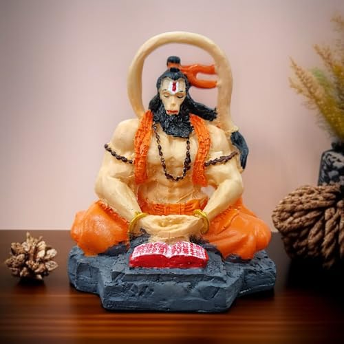 Image of RIANZ Divine Lord Hanuman ji God Idol for Car Dashboard, Office Desk & Home Temple | Bajrangbali Meditative Pose | 8.5cm Height - Handcrafted Spiritual Gift for Devotees (Multi Color - Meditating)
