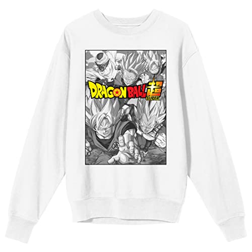 Bioworld Dragon Ball Super Group Action Short Crew Neck Long Sleeve White Adult Sweatshirt