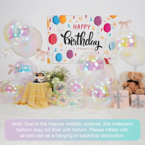 Image of 12PCS Iridescent Round Foil Balloons 22 inch 15 inch 10 inch Large Holographic Balloon