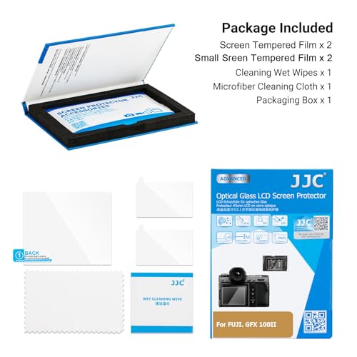 Image of JJC (2 Pack) Screen Protector Compatible for Fujifilm GFX 100 II Fuji GFX100 II Camera, 2 Pcs LCD Screen and 4 Pcs Small Screen Tempered Glass Film, Ultra-Thin Clear 9H Anti-Fingerprint Anti-Scrach (Not for GFX 100S II)