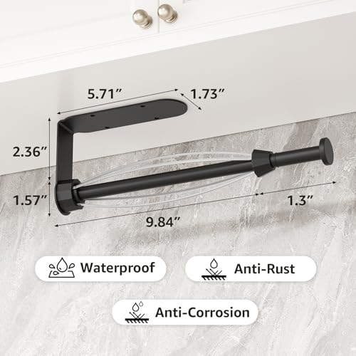 Image of Mbillion Matte Black Ratchet Mechanism Paper Towel Holder | Wall mounte and self-adhesive under cabinet paper towel rack, one-handed tear stainless steel for kitchen