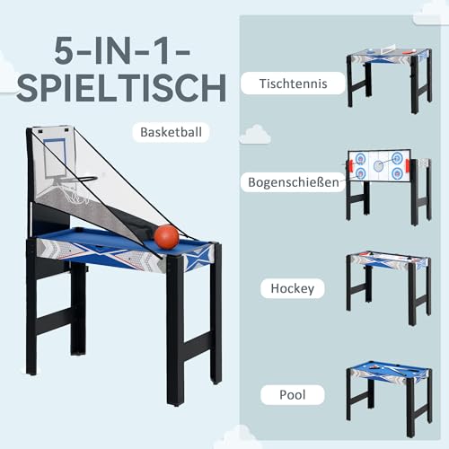 SPORTNOW Multigame Spieltisch 5 in 1 inklusive Billard, Tischtennis, Hockey, Basketball, Bogenschießen, Spieletisch mit Zubehör, Pfeil und Bogen 91 x 45,5 x 76 cm – Bild 4